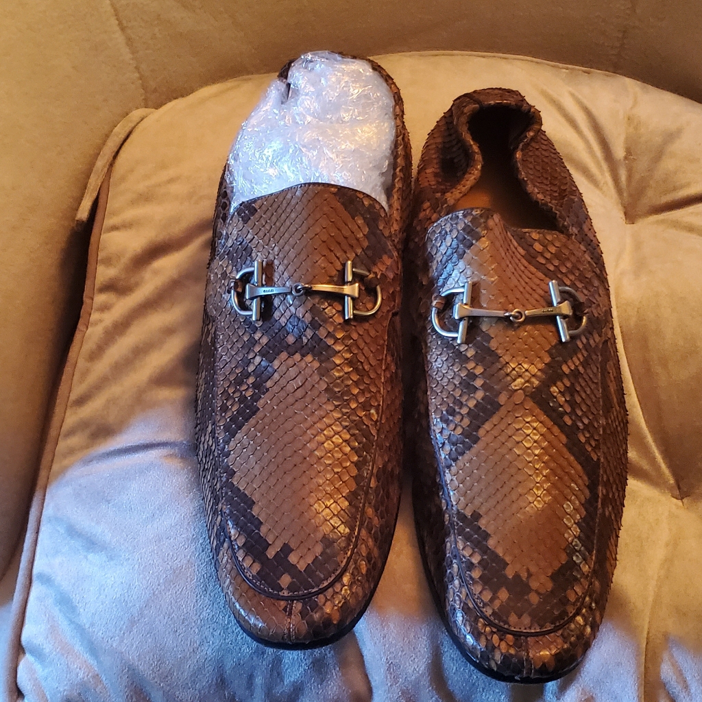 Gucci 2 Tone Carmel And Brown Phyton Loafers
